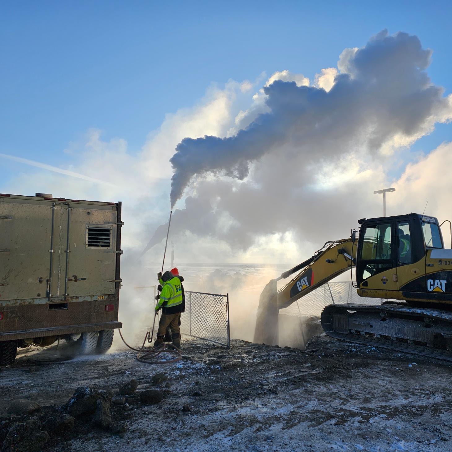 Steam at a construction site