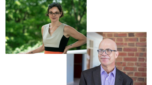 Intersecting headshots of Allison Bigelow and Rafael Alvarado